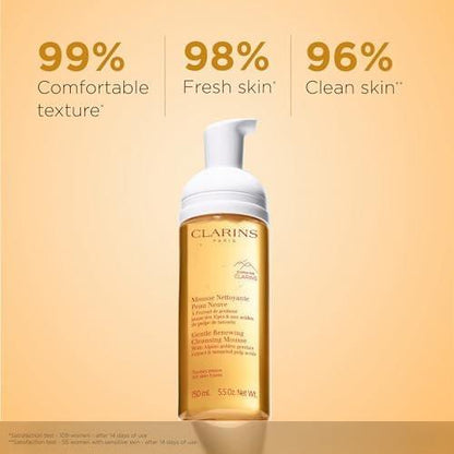 Clarins Sanfte Reinigungsschaum | Reinigt, Peelt sanft & Erfrischt | Schäumender Mousse | Seifenfrei | SLS-frei | Dermatologisch getestet | Peeling mit Tamarindenextrakt reich an AHAs | 150 ml