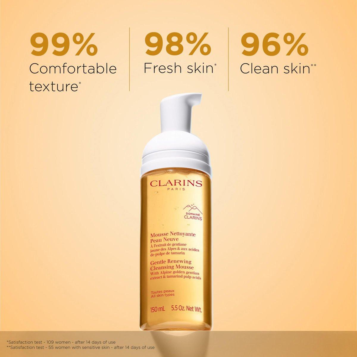 Clarins Sanfte Reinigungsschaum | Reinigt, Peelt sanft & Erfrischt | Schäumender Mousse | Seifenfrei | SLS-frei | Dermatologisch getestet | Peeling mit Tamarindenextrakt reich an AHAs | 150 ml