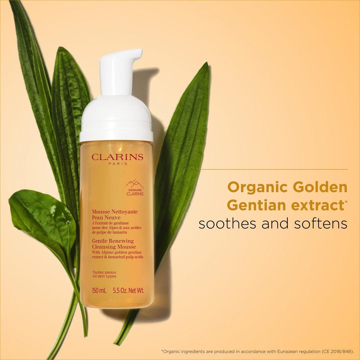 Clarins Sanfte Reinigungsschaum | Reinigt, Peelt sanft & Erfrischt | Schäumender Mousse | Seifenfrei | SLS-frei | Dermatologisch getestet | Peeling mit Tamarindenextrakt reich an AHAs | 150 ml