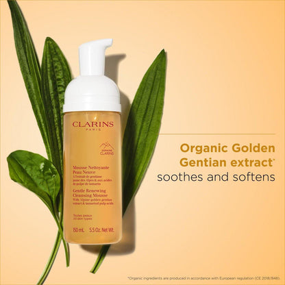 Clarins Sanfte Reinigungsschaum | Reinigt, Peelt sanft & Erfrischt | Schäumender Mousse | Seifenfrei | SLS-frei | Dermatologisch getestet | Peeling mit Tamarindenextrakt reich an AHAs | 150 ml
