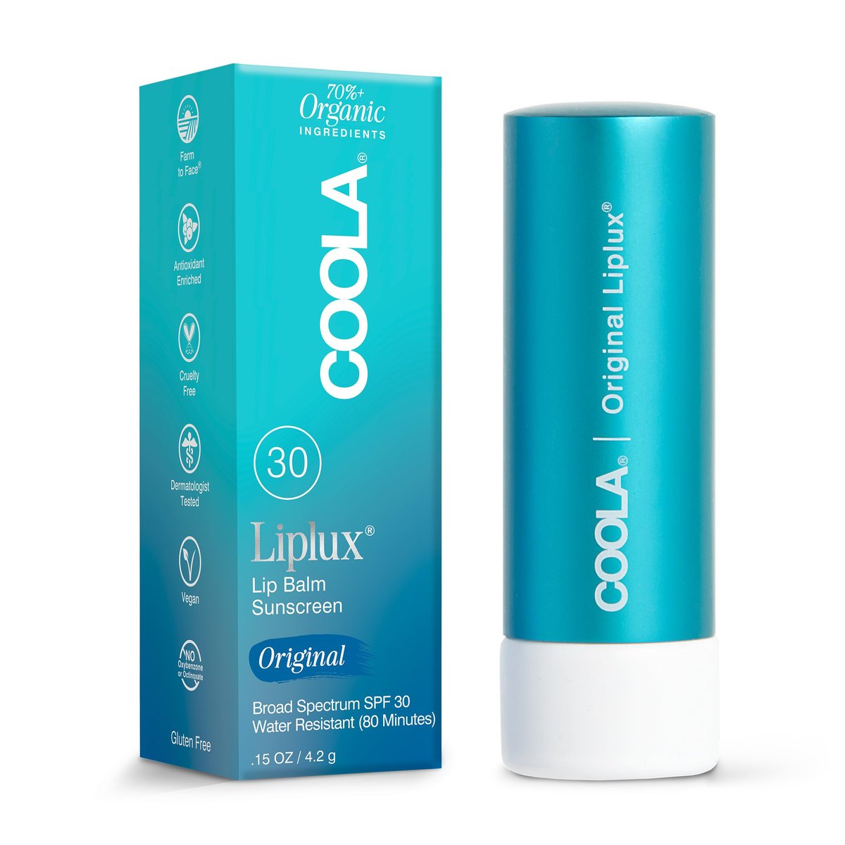 COOLA Organic Liplux Lippenbalsam mit Lichtschutzfaktor SPF 30 – Täglicher Schutz für empfindliche Lippen, vegan und glutenfrei, 0,15 Unzen