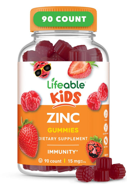 Lifeable Zink Gummis für Kinder | 15 mg | Lecker schmeckende Zink-Ergänzung | GVO-frei, vegetarisch | Für gesunde Haut und Immununterstützung | 90 Gummis