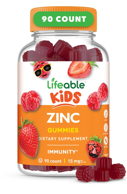 Lifeable Zink Gummis für Kinder | 15 mg | Lecker schmeckende Zink-Ergänzung | GVO-frei, vegetarisch | Für gesunde Haut und Immununterstützung | 90 Gummis