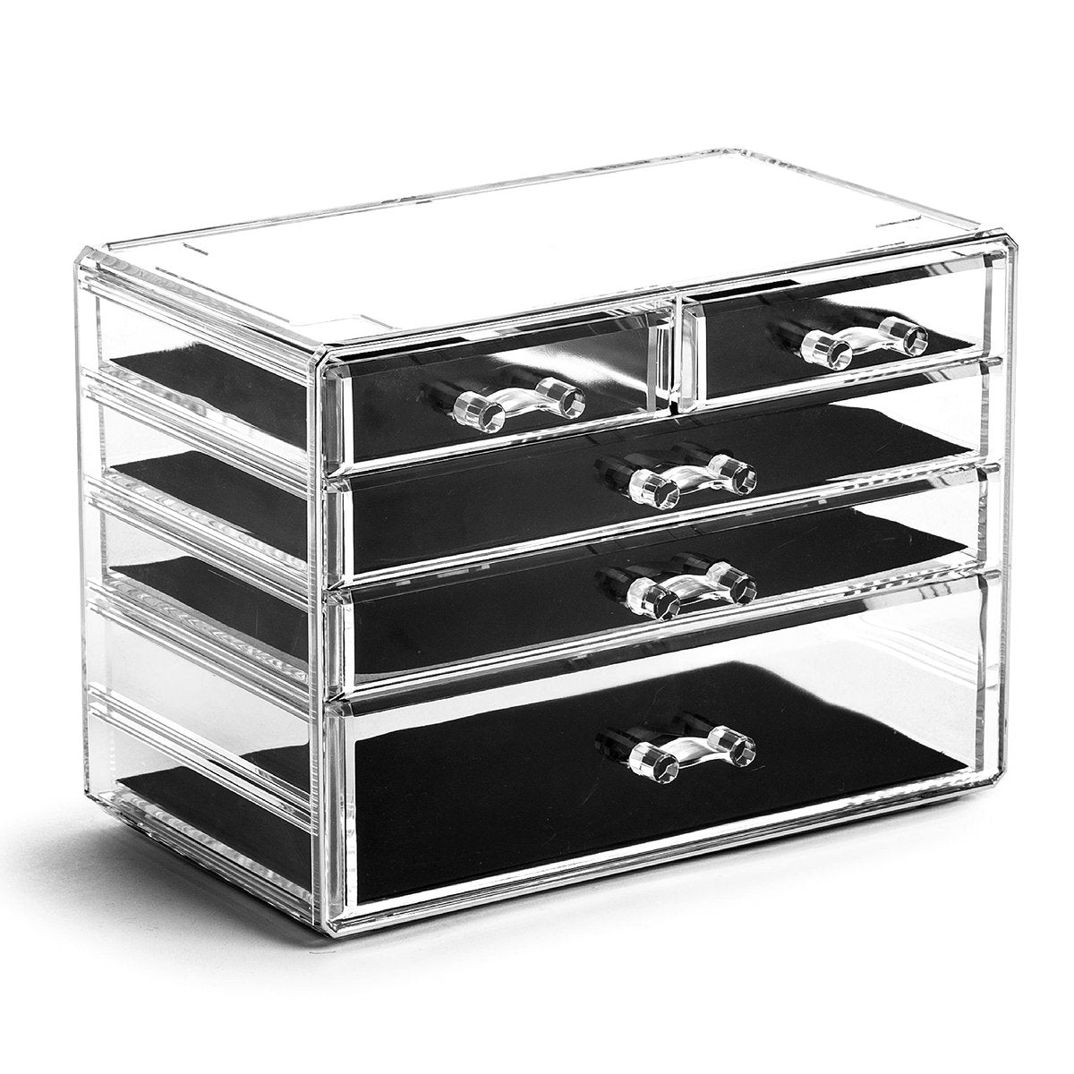 BINO THE MANHATTAN SERIES Acryl-Schminktisch-Organizer mit 3 großen und 2 kleinen Schubladen – Transparente Beauty-Aufbewahrung für Kosmetik, Schmuck und Accessoires