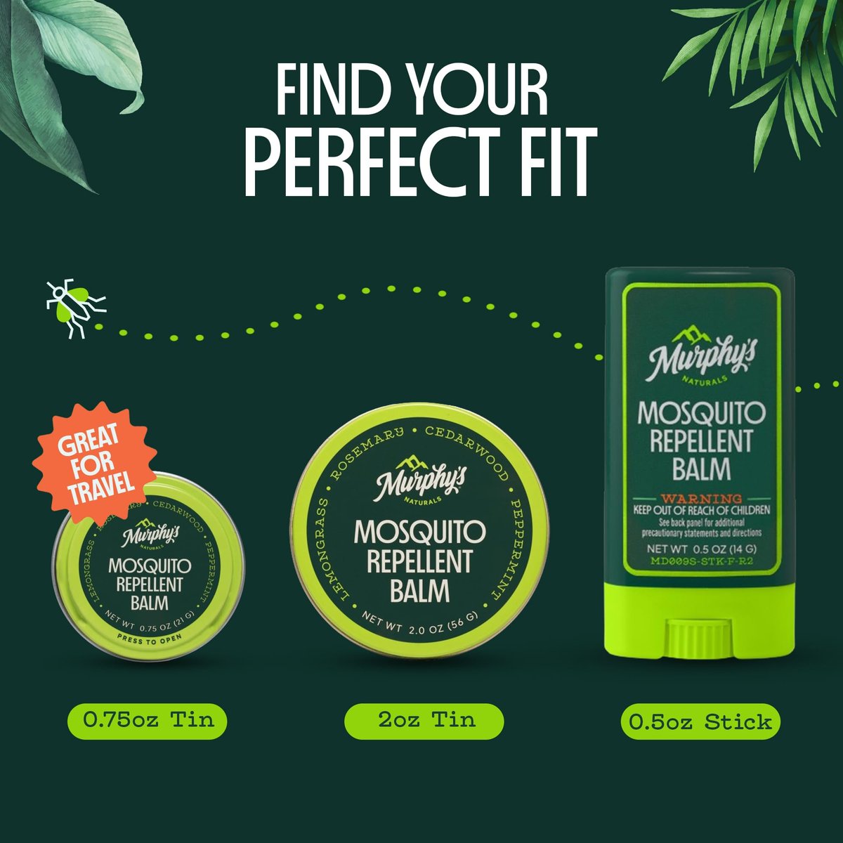 Murphy's Naturals Mückenschutz-Balsam-Stick, pflanzliche Inhaltsstoffe, Reisegröße, 0,5 Unzen pro Stück, 3er-Pack