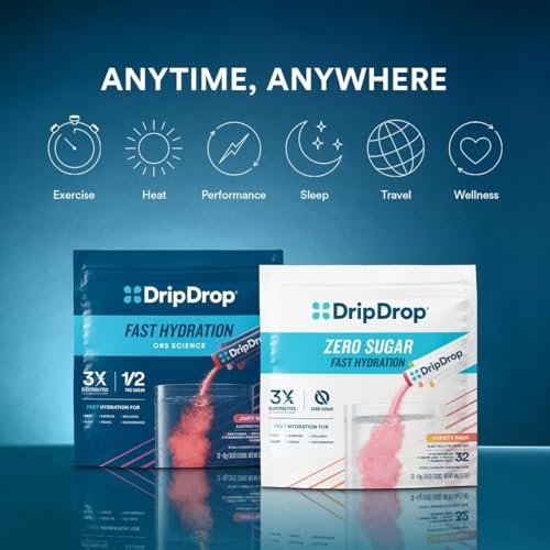 DripDrop Hydration Packets – Bold Variety Pack – Elektrolyt-Pulver für Getränke – Wassermelone, Beere, Zitrone, Orange – Non-GMO, glutenfrei, vegan – 16 Sticks