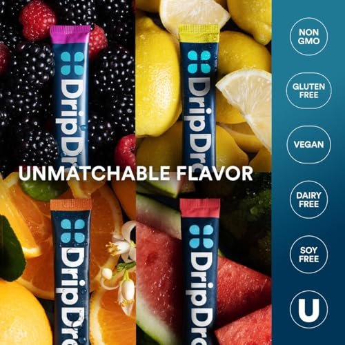 DripDrop Hydration Packets – Bold Variety Pack – Elektrolyt-Pulver für Getränke – Wassermelone, Beere, Zitrone, Orange – Non-GMO, glutenfrei, vegan – 16 Sticks