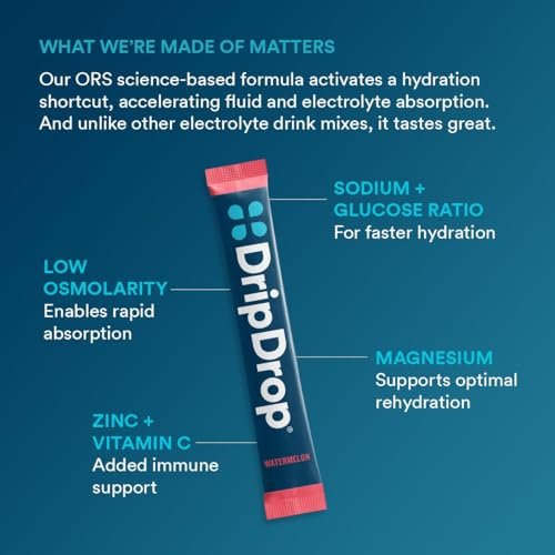 DripDrop Hydration Packets – Bold Variety Pack – Elektrolyt-Pulver für Getränke – Wassermelone, Beere, Zitrone, Orange – Non-GMO, glutenfrei, vegan – 16 Sticks