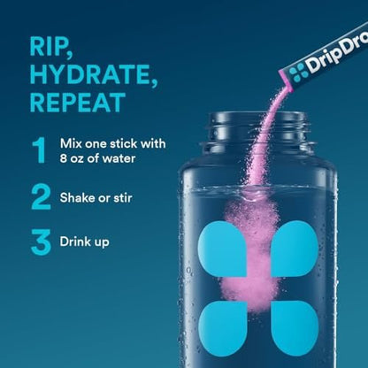 DripDrop Hydration Packets – Saftiger Sortenvielfalt – Elektrolyt-Pulver-Mix für Einzelportionen – Traube, Fruchtpunsch, Erdbeer-Limonade, Kirsche – Nicht-GMO, Glutenfrei, Vegan – 16 Sticks