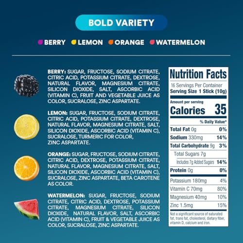 DripDrop Hydration Packets – Bold Variety Pack – Elektrolyt-Pulver für Getränke – Wassermelone, Beere, Zitrone, Orange – Non-GMO, glutenfrei, vegan – 16 Sticks