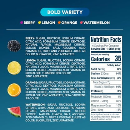 DripDrop Hydration Packets – Bold Variety Pack – Elektrolyt-Pulver für Getränke – Wassermelone, Beere, Zitrone, Orange – Non-GMO, glutenfrei, vegan – 16 Sticks