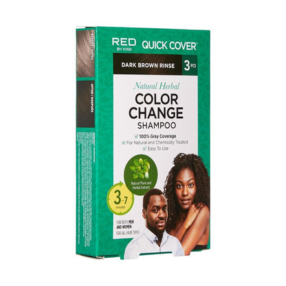 Red by Kiss Color Change Shampoo – Permanente Haarfarbe mit 100% Grauabdeckung, Schnelle 7-10 Minuten Formel, Kein Werkzeug erforderlich, Kräuterextrakte, Inklusive 3 Shampoo-Beutel (Naturschwarz, 3er-Pack)