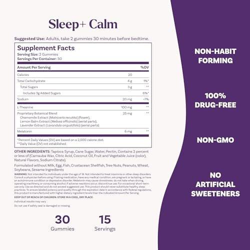 Natrol Sleep+ Calm Melatonin Gummies für Erwachsene, Schlafgummis mit Erdbeergeschmack, 60 Gummis, 30-Tage-Vorrat