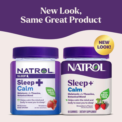 Natrol Sleep+ Calm Melatonin Gummies für Erwachsene, Schlafgummis mit Erdbeergeschmack, 60 Gummis, 30-Tage-Vorrat