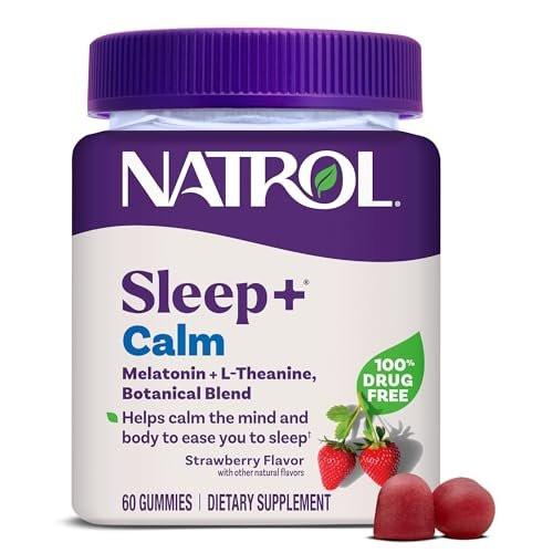 Natrol Sleep+ Calm Melatonin Gummies für Erwachsene, Schlafgummis mit Erdbeergeschmack, 60 Gummis, 30-Tage-Vorrat