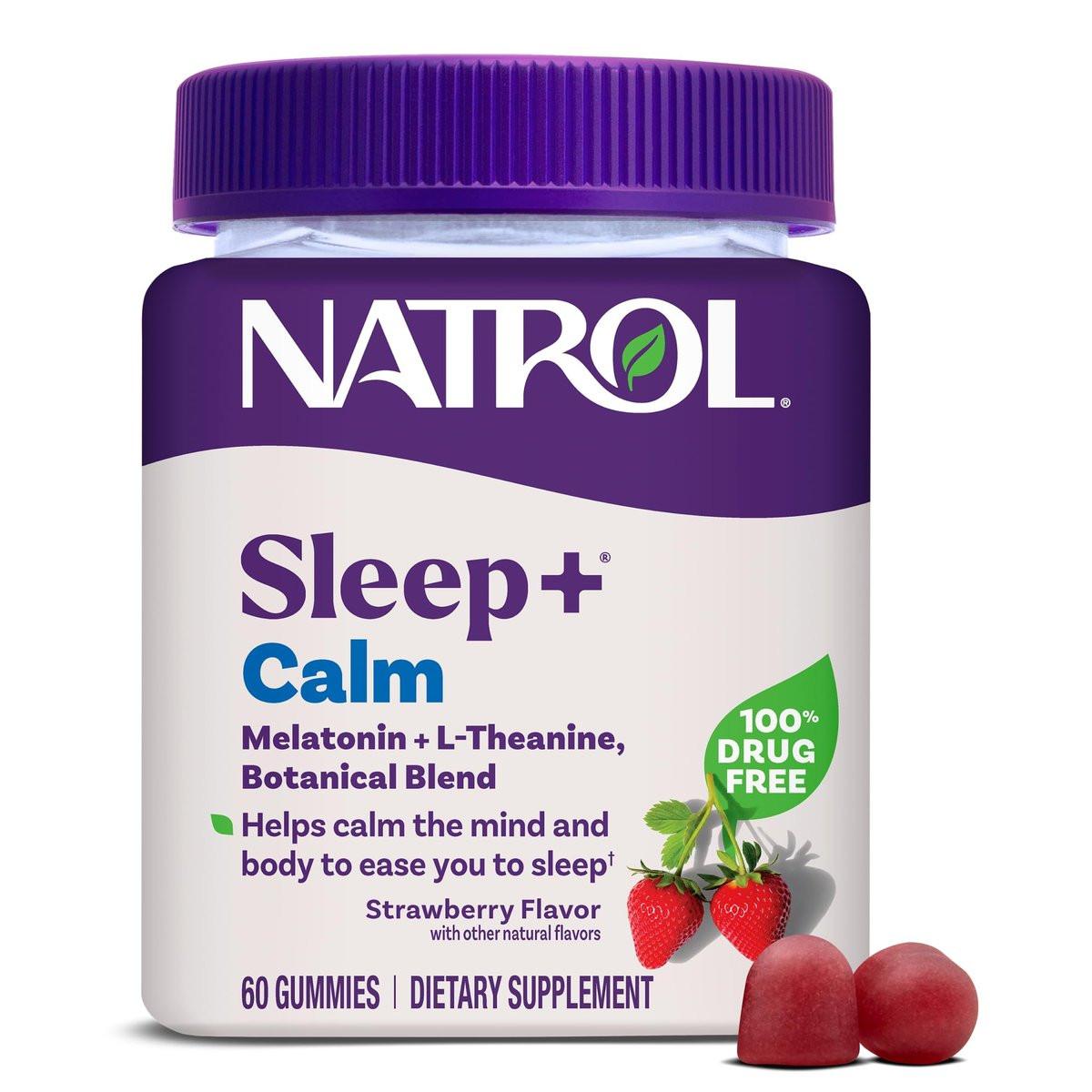 Natrol Sleep+ Calm Melatonin Gummies für Erwachsene, Schlafgummis mit Erdbeergeschmack, 60 Gummis, 30-Tage-Vorrat