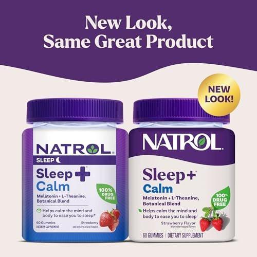 Natrol Sleep+ Calm Melatonin Gummies für Erwachsene, Schlafgummis mit Erdbeergeschmack, 60 Gummis, 30-Tage-Vorrat