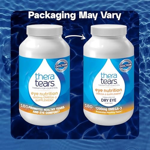TheraTears Omega-3 Nahrungsergänzungsmittel für die Augengesundheit, 1200mg Fischöl und Bio-Leinöl mit Vitamin E, 180 Kapseln