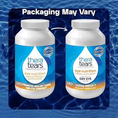 TheraTears Omega-3 Nahrungsergänzungsmittel für die Augengesundheit, 1200mg Fischöl und Bio-Leinöl mit Vitamin E, 180 Kapseln