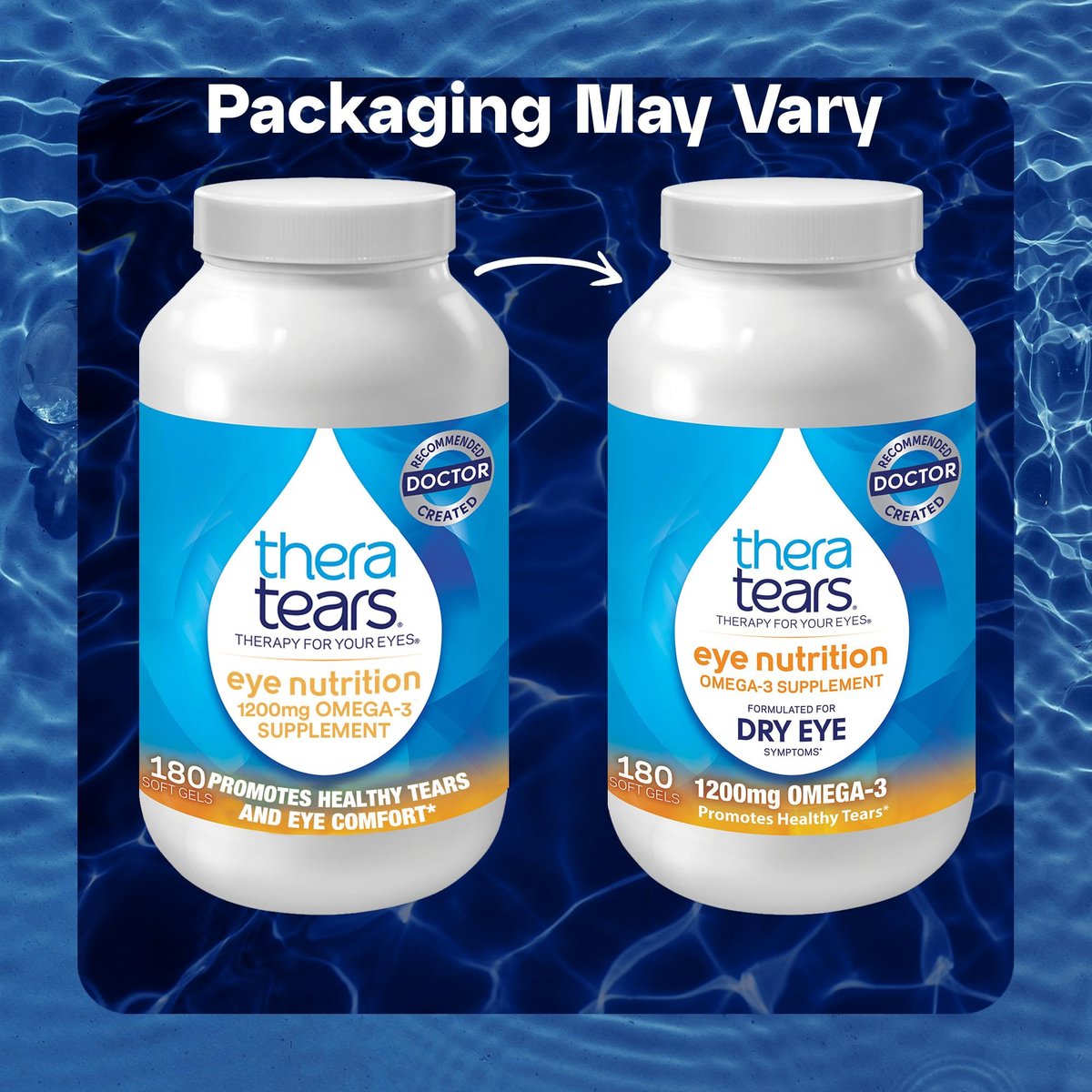 TheraTears Omega-3 Nahrungsergänzungsmittel für die Augengesundheit, 1200mg Fischöl und Bio-Leinöl mit Vitamin E, 180 Kapseln
