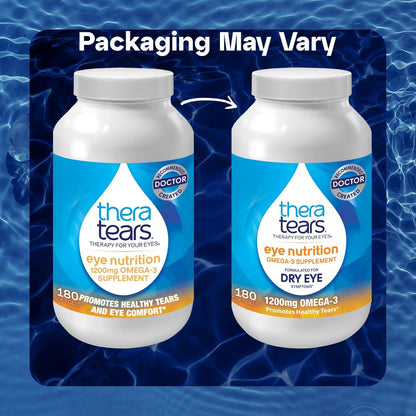 TheraTears Omega-3 Nahrungsergänzungsmittel für die Augengesundheit, 1200mg Fischöl und Bio-Leinöl mit Vitamin E, 180 Kapseln