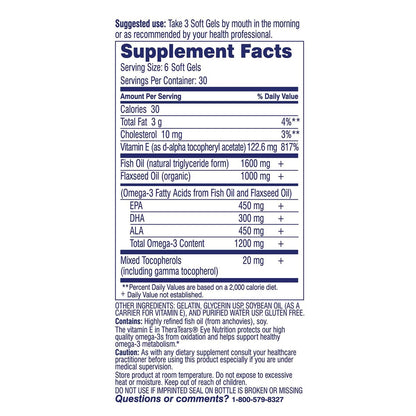 TheraTears Omega-3 Nahrungsergänzungsmittel für die Augengesundheit, 1200mg Fischöl und Bio-Leinöl mit Vitamin E, 180 Kapseln