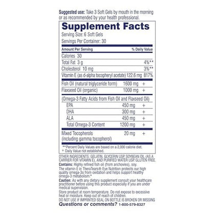 TheraTears Omega-3 Nahrungsergänzungsmittel für die Augengesundheit, 1200mg Fischöl und Bio-Leinöl mit Vitamin E, 180 Kapseln