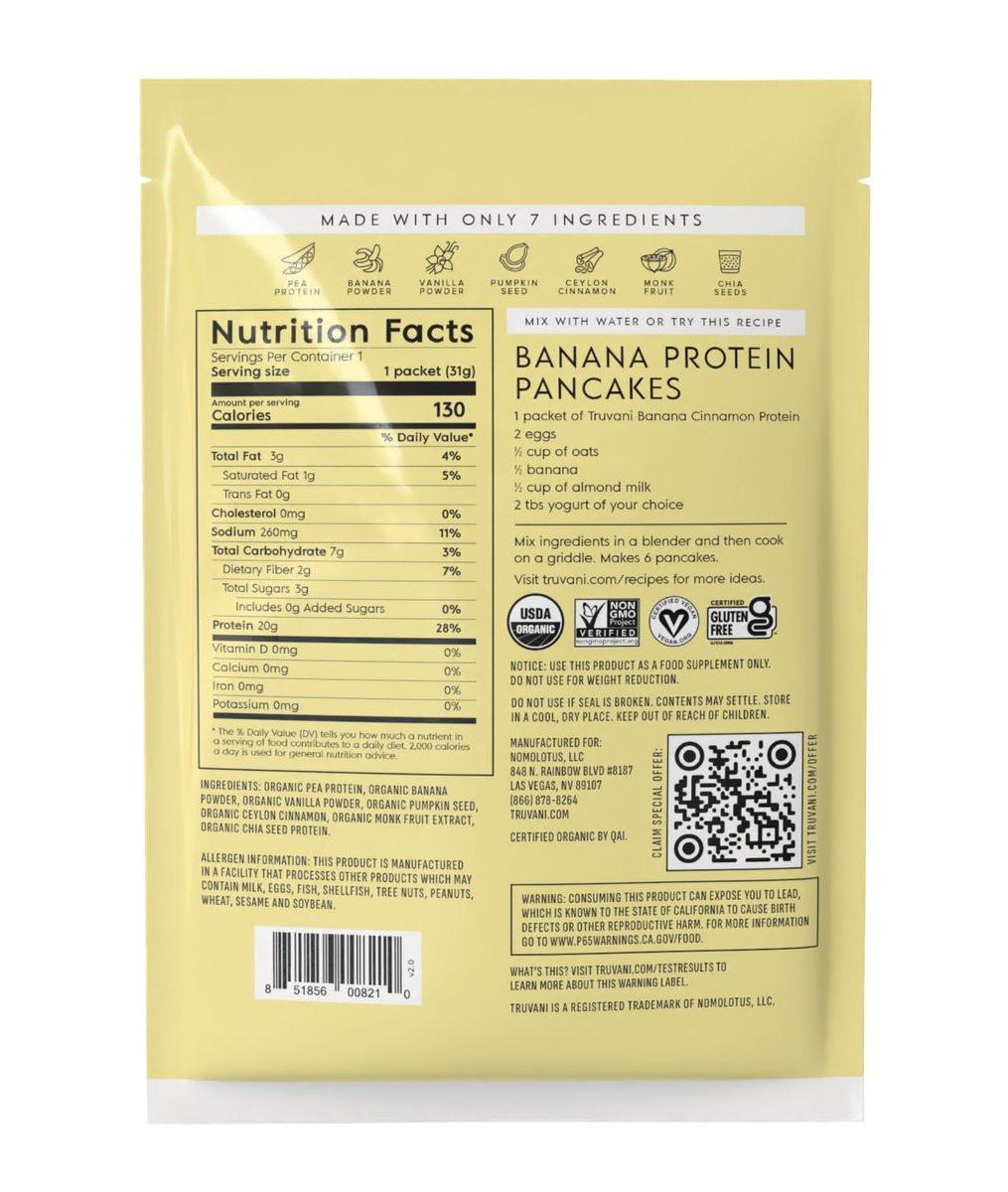 Truvani Bio-Erbsenproteinpulver | Banane Zimt | 20g pflanzliches Protein | Keto & glutenfrei | Ohne Zuckerzusatz