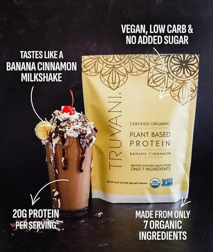 Truvani Bio-Erbsenproteinpulver | Banane Zimt | 20g pflanzliches Protein | Keto & glutenfrei | Ohne Zuckerzusatz
