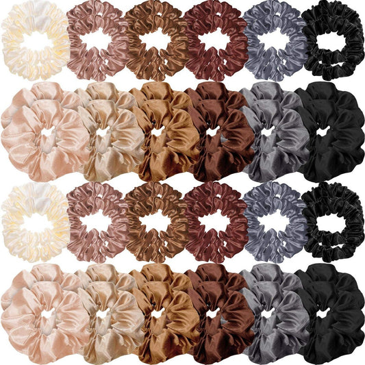 Hanaive 48 Stück Satin-Seiden-Scrunchies - Elastische Haargummis, Haarbänder, Pferdeschwanz-Halter und Haardekoration in schönen Farben für Frauen und Mädchen