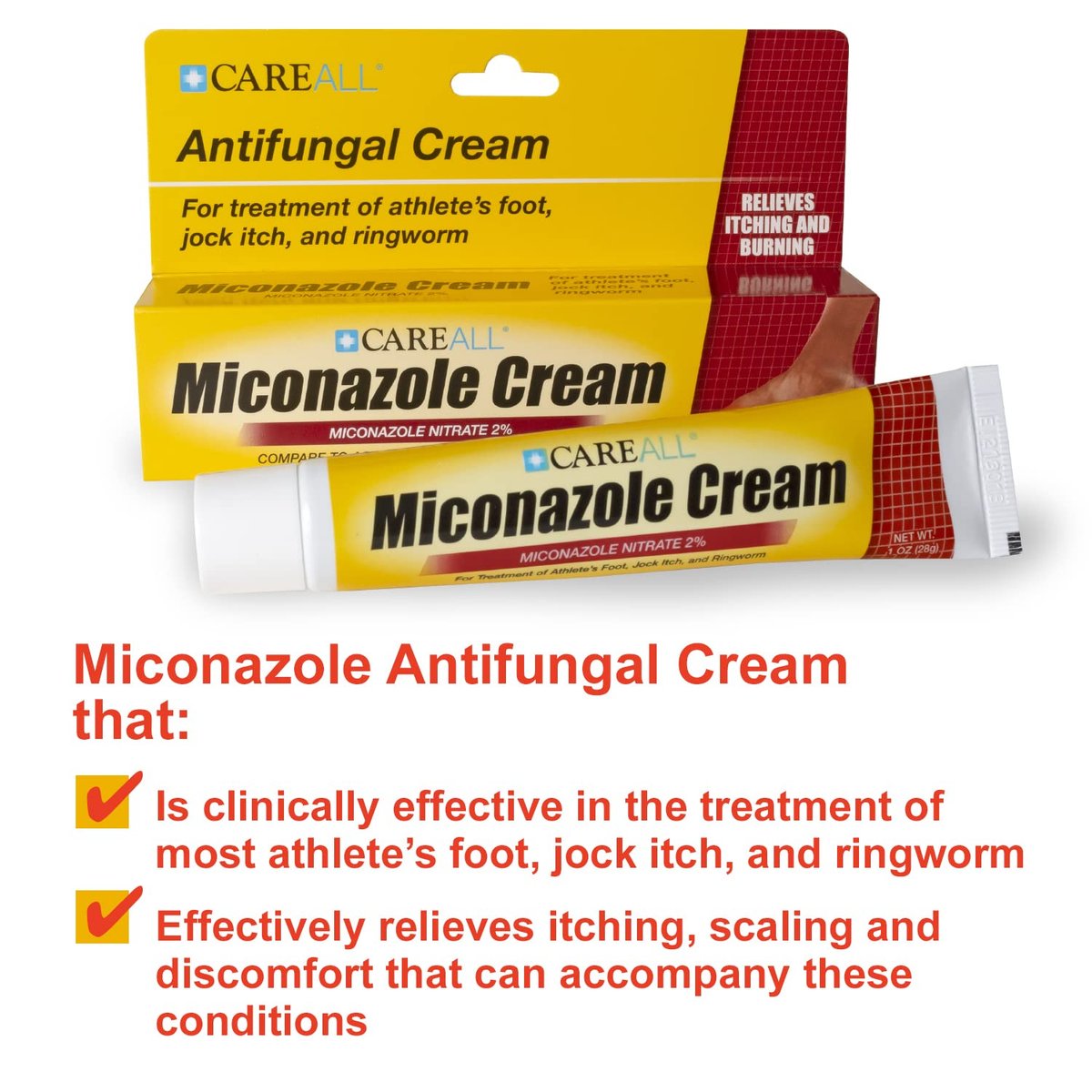CareAll Miconazolnitrat 2% Antimykotikum-Creme 1,0 oz. (4er-Pack) – Behandelt Fußpilz, Jock Itch, Ringelflechte – Vergleichbar mit Markenprodukten