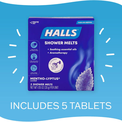 Halls Soothing Shower Melts 5er-Pack – Mentho-Lyptus Aromatherapie mit ätherischen Ölen