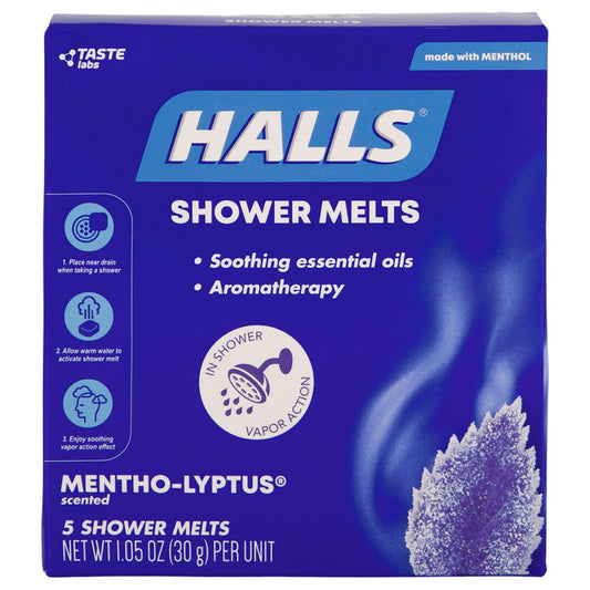 Halls Soothing Shower Melts 5er-Pack – Mentho-Lyptus Aromatherapie mit ätherischen Ölen