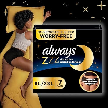 Always ZZZ Overnight Einweg-Periode-Unterwäsche für Damen, Extra Large/2XL, 360°-Abdeckung für sorgenfreie Nächte, 14 Stück (2 Packungen à 7)