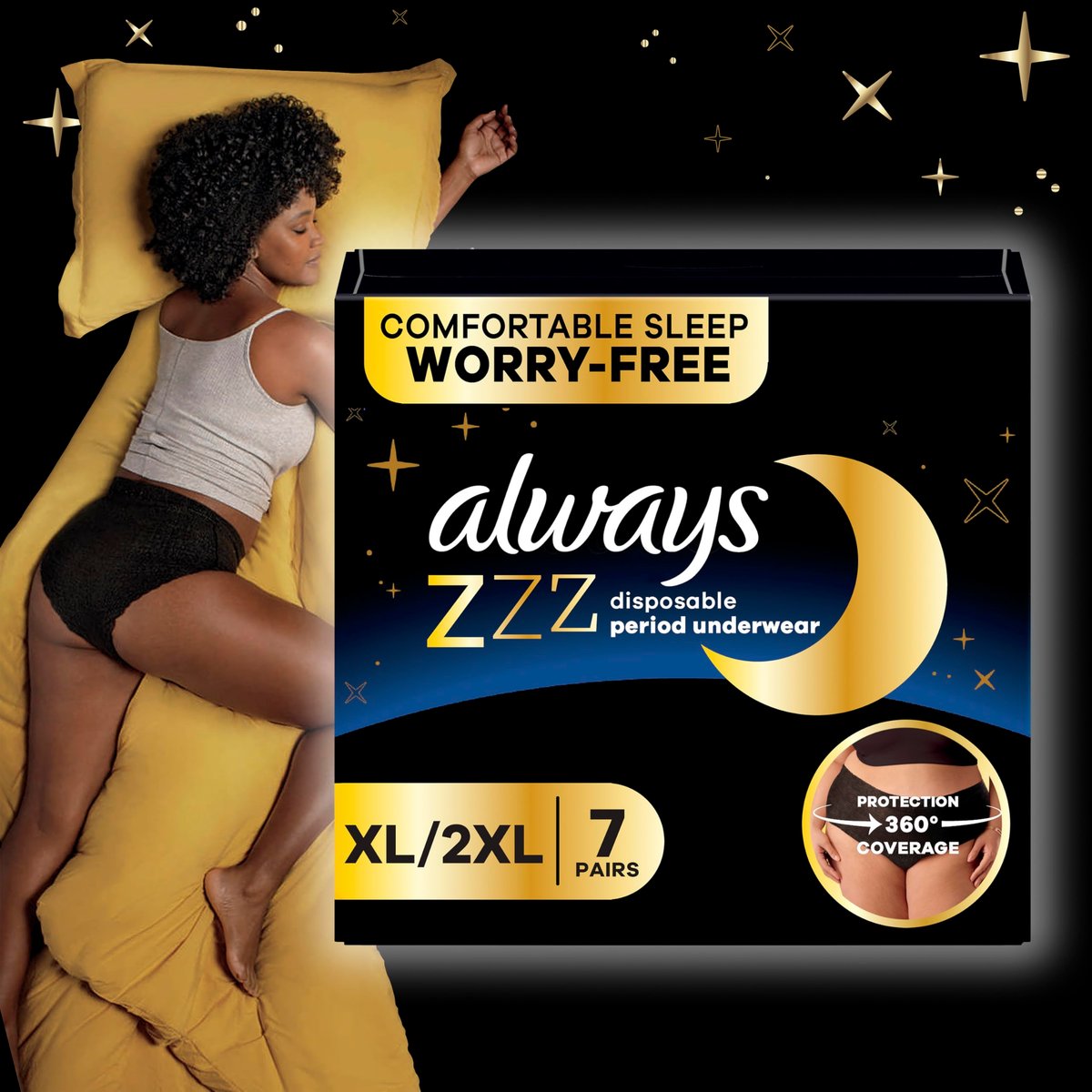 Always ZZZ Nachthemden für Damen, Einweg-Unterwäsche für die Periode, Größe S/M, 360°-Schutz für sorgenfreie Nächte, 14 Stück (2 x 7)