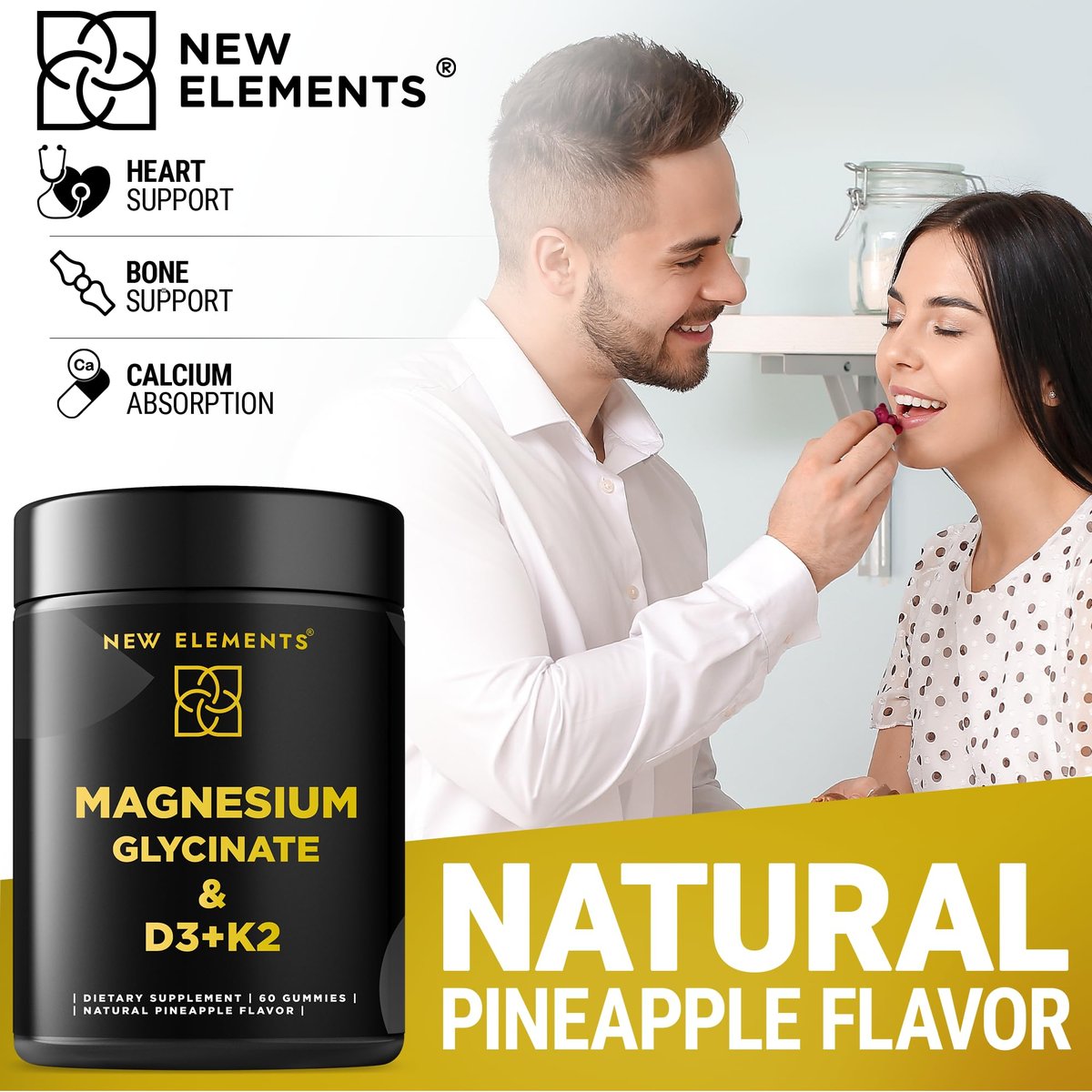 Calm Magnesium Glycinate Gummies 500mg mit hochdosiertem Vitamin D3 10000 IE & Vitamin K2 100mcg | Stressabbau, Entspannung & Knochenunterstützung für Erwachsene | Vegan, Nicht-GVO, Glutenfrei, Ananasgeschmack