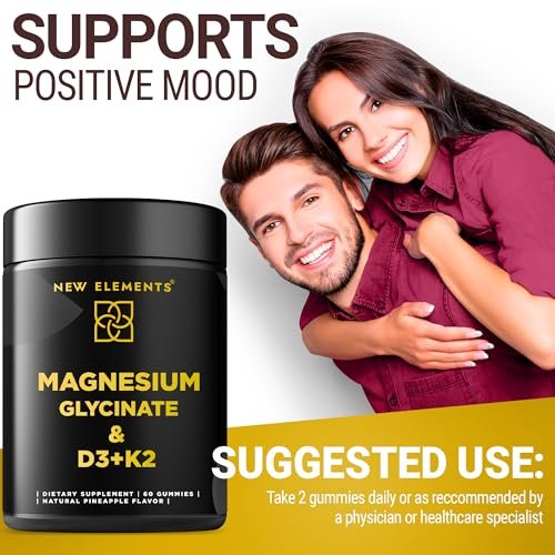 Calm Magnesium Glycinate Gummies 500mg mit hochdosiertem Vitamin D3 10000 IE & Vitamin K2 100mcg | Stressabbau, Entspannung & Knochenunterstützung für Erwachsene | Vegan, Nicht-GVO, Glutenfrei, Ananasgeschmack