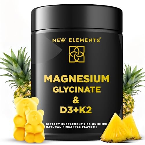 Calm Magnesium Glycinate Gummies 500mg mit hochdosiertem Vitamin D3 10000 IE & Vitamin K2 100mcg | Stressabbau, Entspannung & Knochenunterstützung für Erwachsene | Vegan, Nicht-GVO, Glutenfrei, Ananasgeschmack