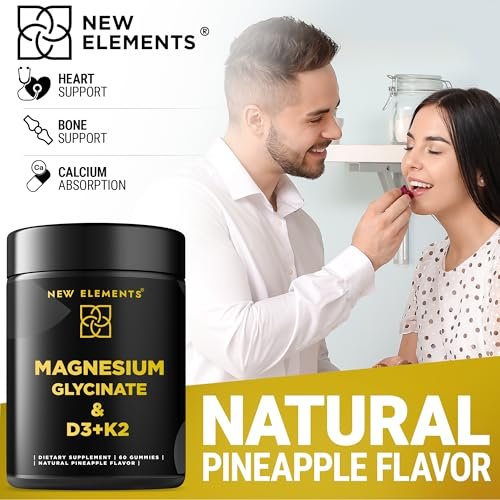 Calm Magnesium Glycinate Gummies 500mg mit hochdosiertem Vitamin D3 10000 IE & Vitamin K2 100mcg | Stressabbau, Entspannung & Knochenunterstützung für Erwachsene | Vegan, Nicht-GVO, Glutenfrei, Ananasgeschmack