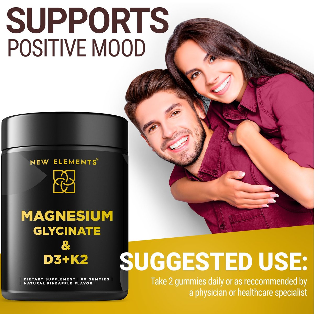 Calm Magnesium Glycinate Gummies 500mg mit hochdosiertem Vitamin D3 10000 IE & Vitamin K2 100mcg | Stressabbau, Entspannung & Knochenunterstützung für Erwachsene | Vegan, Nicht-GVO, Glutenfrei, Ananasgeschmack