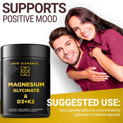 Calm Magnesium Glycinate Gummies 500mg mit hochdosiertem Vitamin D3 10000 IE & Vitamin K2 100mcg | Stressabbau, Entspannung & Knochenunterstützung für Erwachsene | Vegan, Nicht-GVO, Glutenfrei, Ananasgeschmack