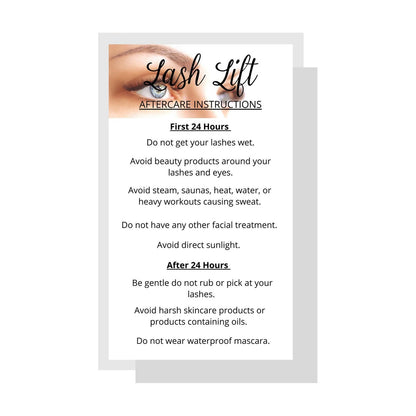 Lash Lift Aftercare Anleitungskarten | 50 Stück | 2 x 3,5 Zoll Visitenkarte Einseitig bedruckt | Wimpernlifting Set für zu Hause Nachsorgebedarf | Blaues Foto-Design