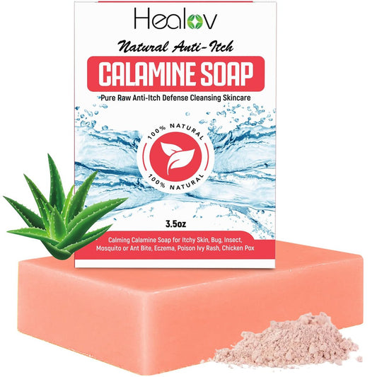 Healov Calamine Seifenbar – Natürliche sofortige Juckreizlinderung – Beruhigende Calamineseife für juckende Haut, Insektenstiche, Ekzeme, Giftefeu-Ausschlag, Windpocken – Reiner Anti-Juckreiz-Körperwaschreiniger