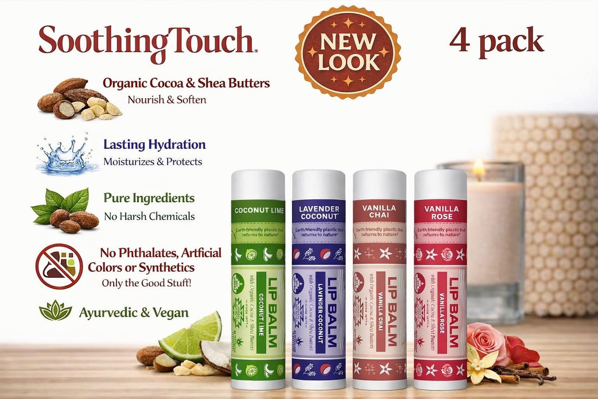 Soothing Touch Vegan Lippenbalsam – Lime & Rose, 4er-Pack