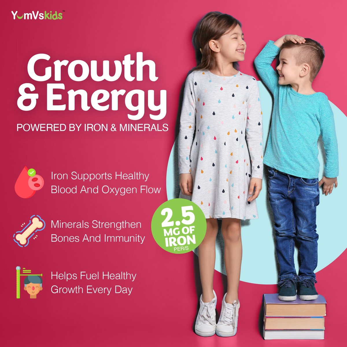 YumVs Kinder Multivitamin mit Eisen & Mineralien – Kautabletten – Trauben- und Beerengeschmack – für Kleinkinder & Kinder ab 2 Jahren – tägliches Multivitamin für Immununterstützung – Koscher, Nicht-GVO – 120 Kautabletten