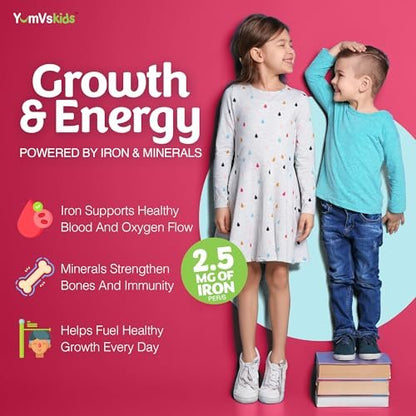 YumVs Kinder Multivitamin mit Eisen & Mineralien – Kautabletten – Trauben- und Beerengeschmack – für Kleinkinder & Kinder ab 2 Jahren – tägliches Multivitamin für Immununterstützung – Koscher, Nicht-GVO – 120 Kautabletten