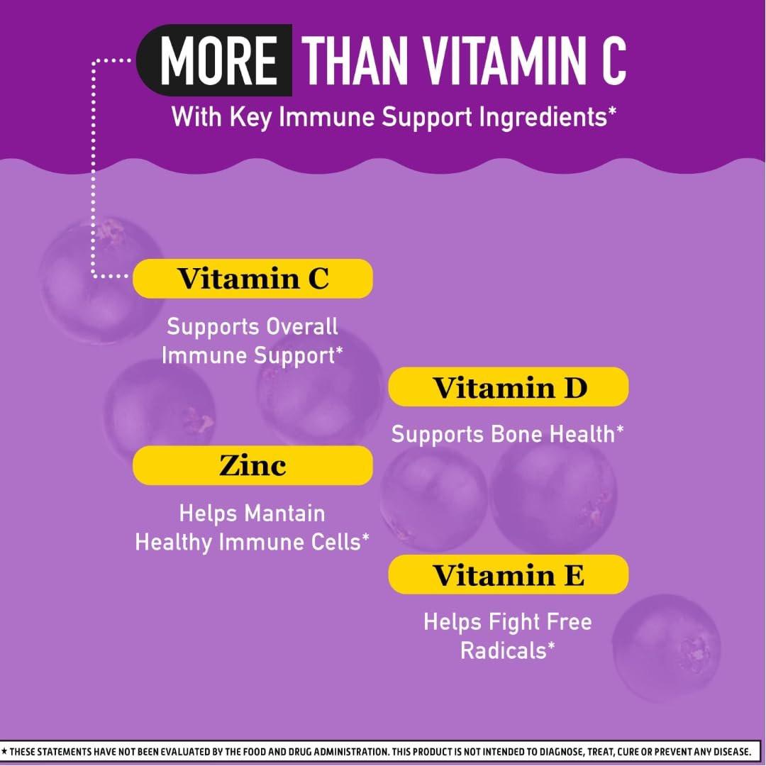 Airborne Holunderbeere + Zink & Vitamin C Gummibärchen für Erwachsene, Immununterstützung mit Vitamin D & Zink, starke antioxidative Vitamine C, D & E - 50 Gummibärchen, Holunderbeergeschmack