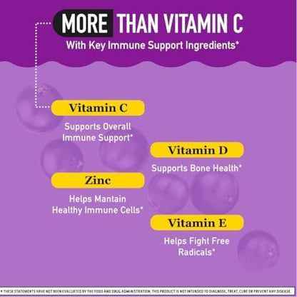 Airborne Holunderbeere + Zink & Vitamin C Gummibärchen für Erwachsene, Immununterstützung mit Vitamin D & Zink, starke antioxidative Vitamine C, D & E - 50 Gummibärchen, Holunderbeergeschmack