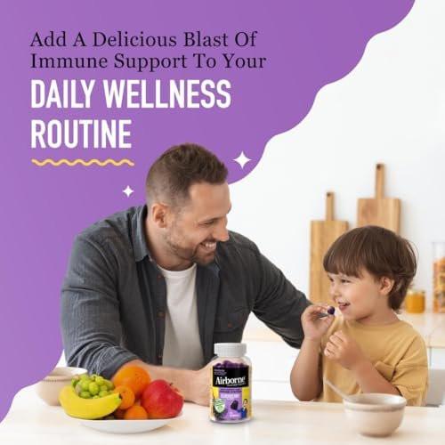 Airborne Holunderbeere + Zink & Vitamin C Gummibärchen für Erwachsene, Immununterstützung mit Vitamin D & Zink, starke antioxidative Vitamine C, D & E - 50 Gummibärchen, Holunderbeergeschmack