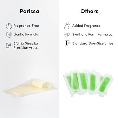 Parissa Natürliches Bikini Wachsstreifen Set für empfindliche Haut | Anfängerfreundlich | Fertigwachsstreifen für Bikini & Brazilian | 36 Streifen (18 x 2), 3 Größen